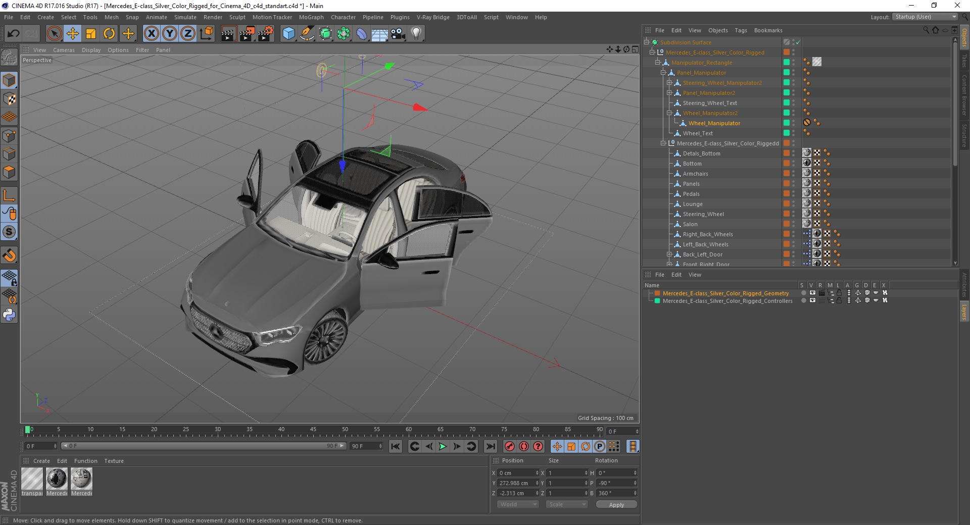 3D model Mercedes E-class Silver Color Rigged for Cinema 4D