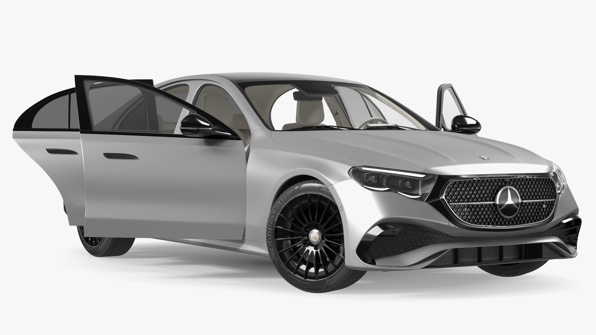 3D model Mercedes E-class Silver Color Rigged for Cinema 4D