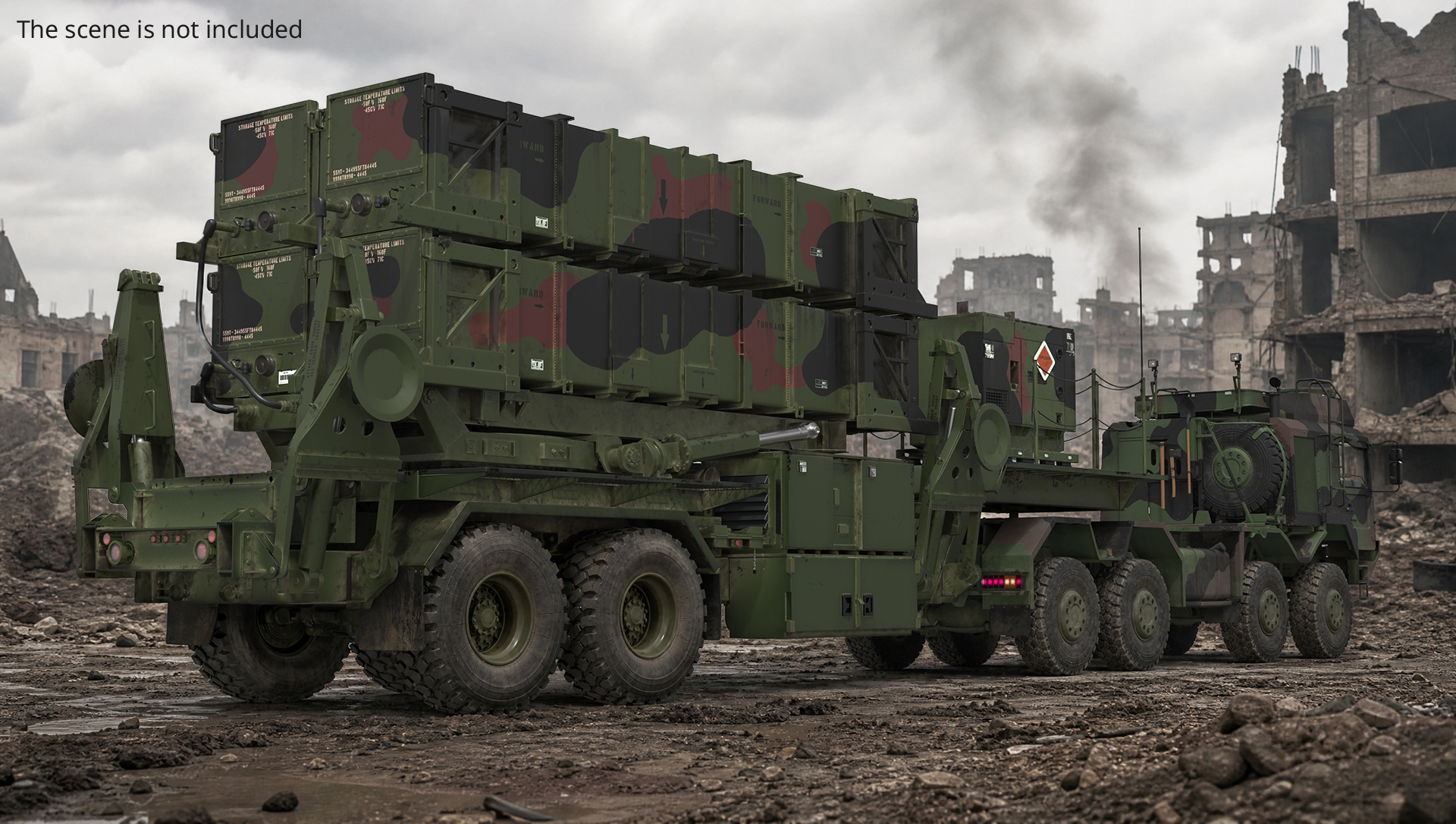 Military Truck with MIM-104 Patriot SAM Rigged, view 3