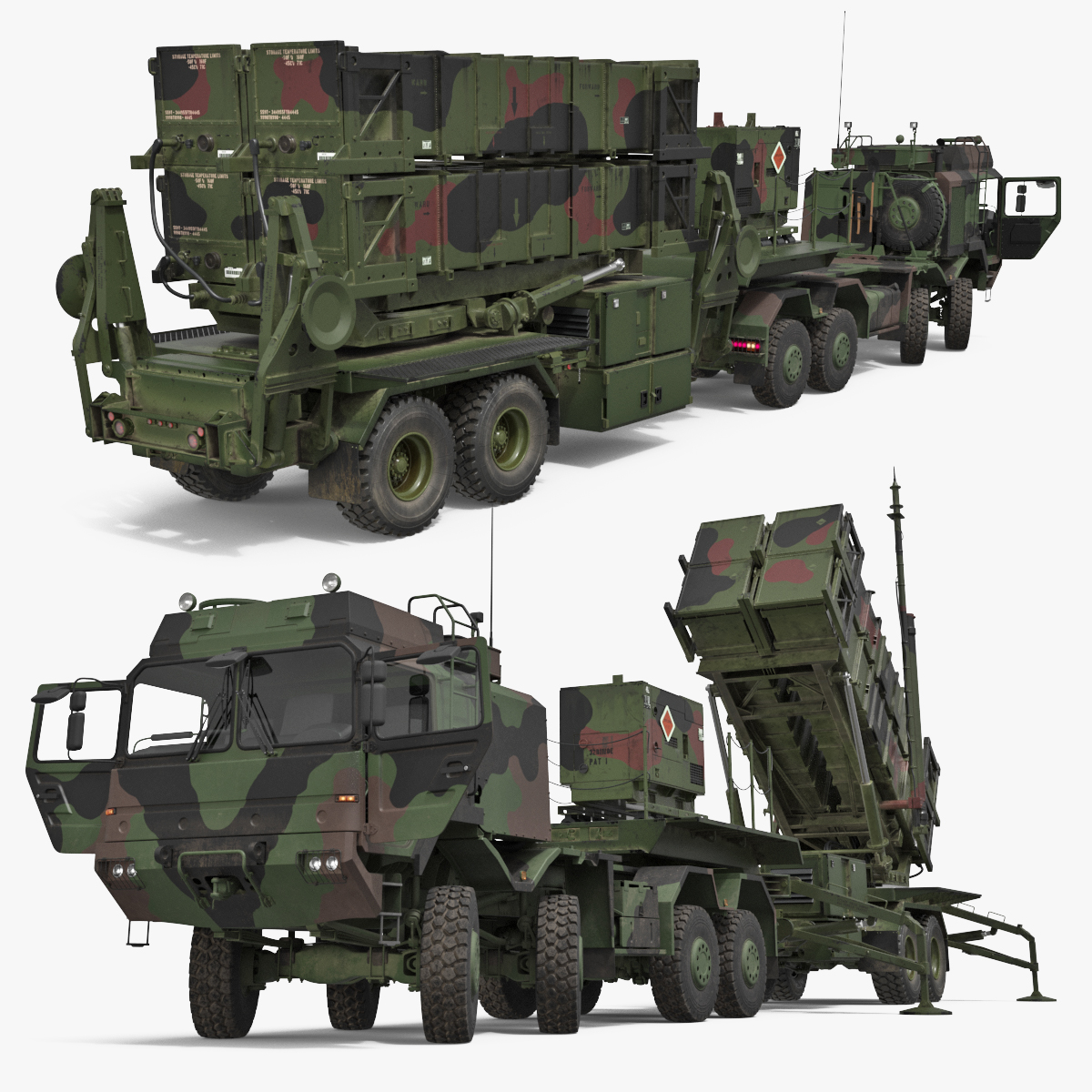Military Truck with MIM-104 Patriot SAM Rigged 3D model preview