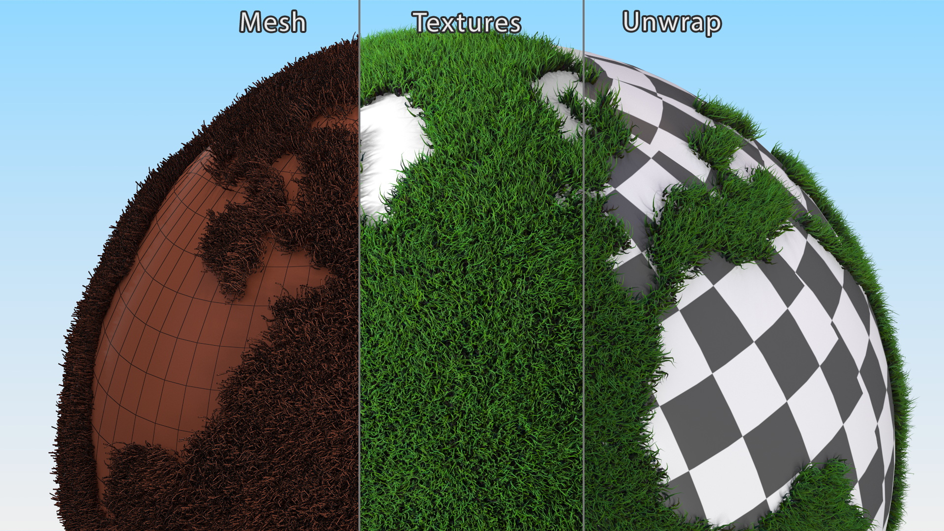Stylized Earth with Grass Texture Fur 3D