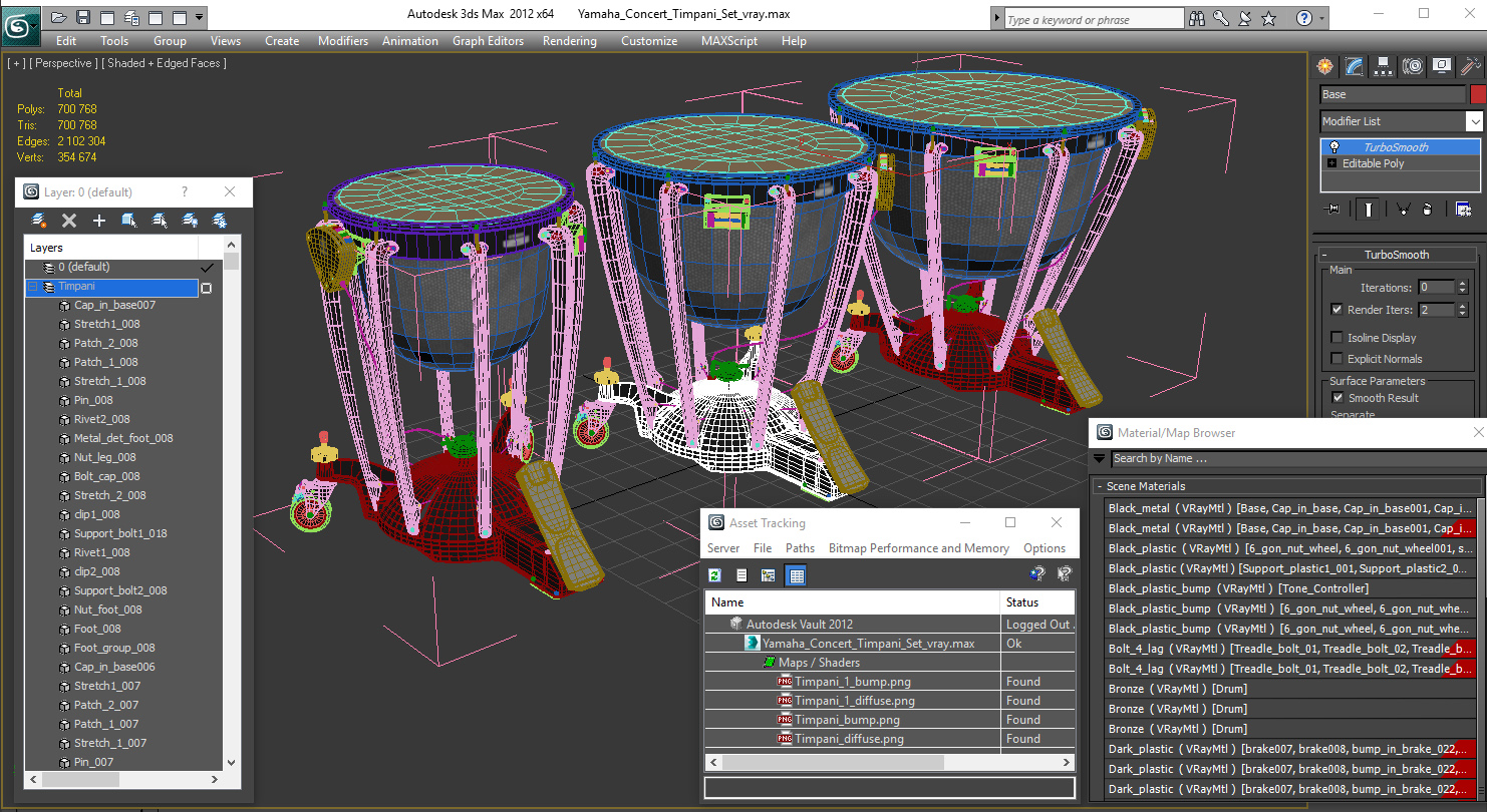 3D Yamaha Concert Timpani Set