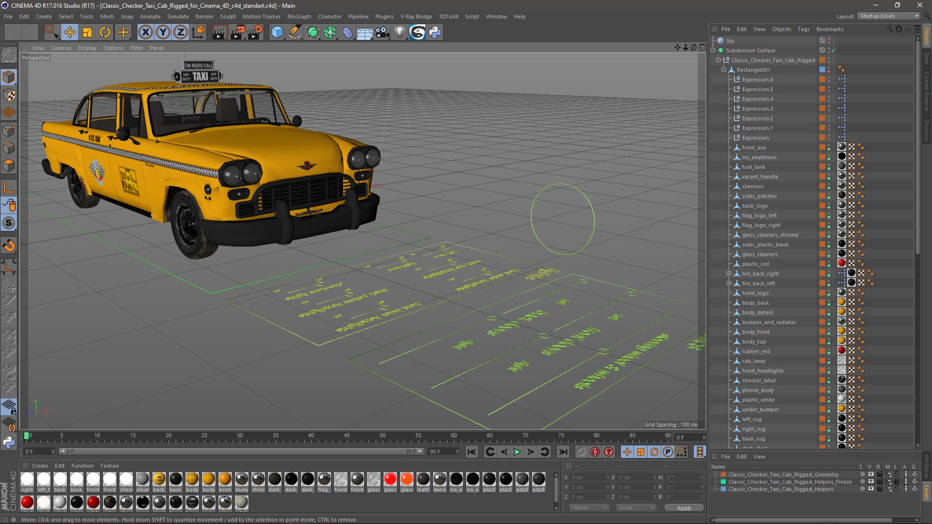 3D model Classic Checker Taxi Cab Rigged for Cinema 4D