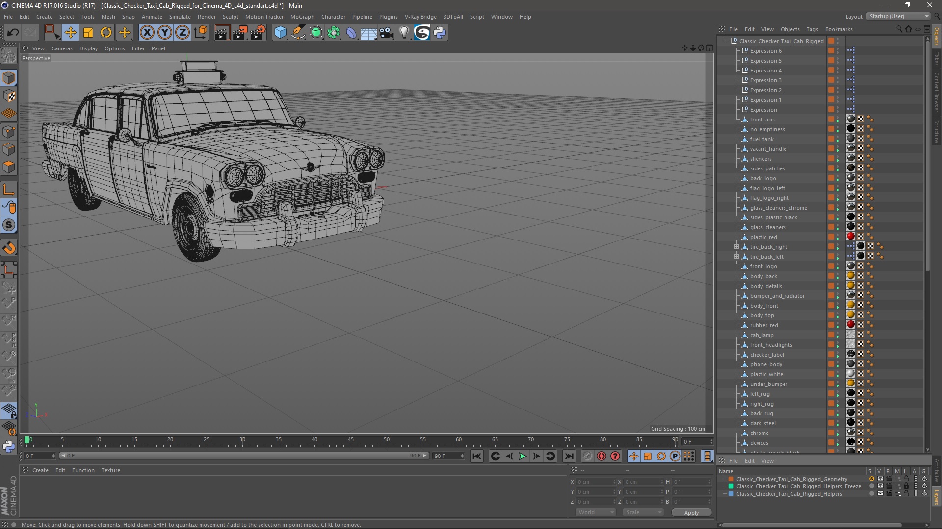 3D model Classic Checker Taxi Cab Rigged for Cinema 4D