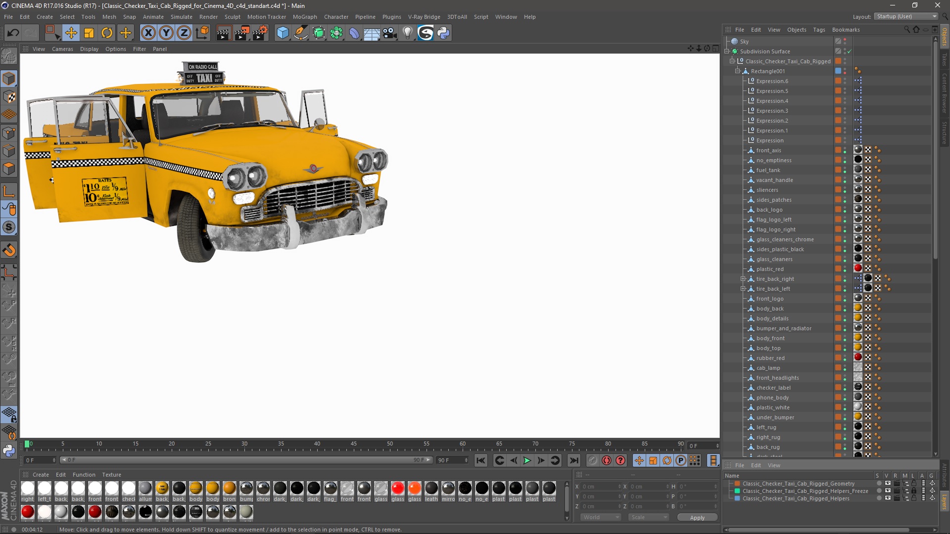 3D model Classic Checker Taxi Cab Rigged for Cinema 4D