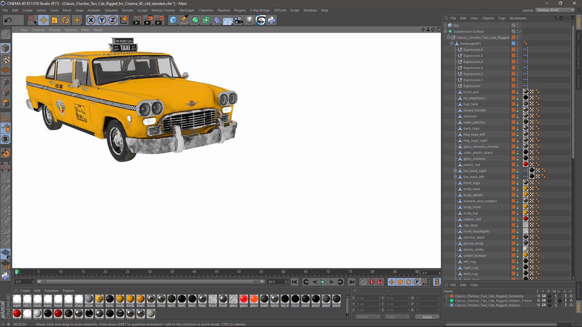 3D model Classic Checker Taxi Cab Rigged for Cinema 4D