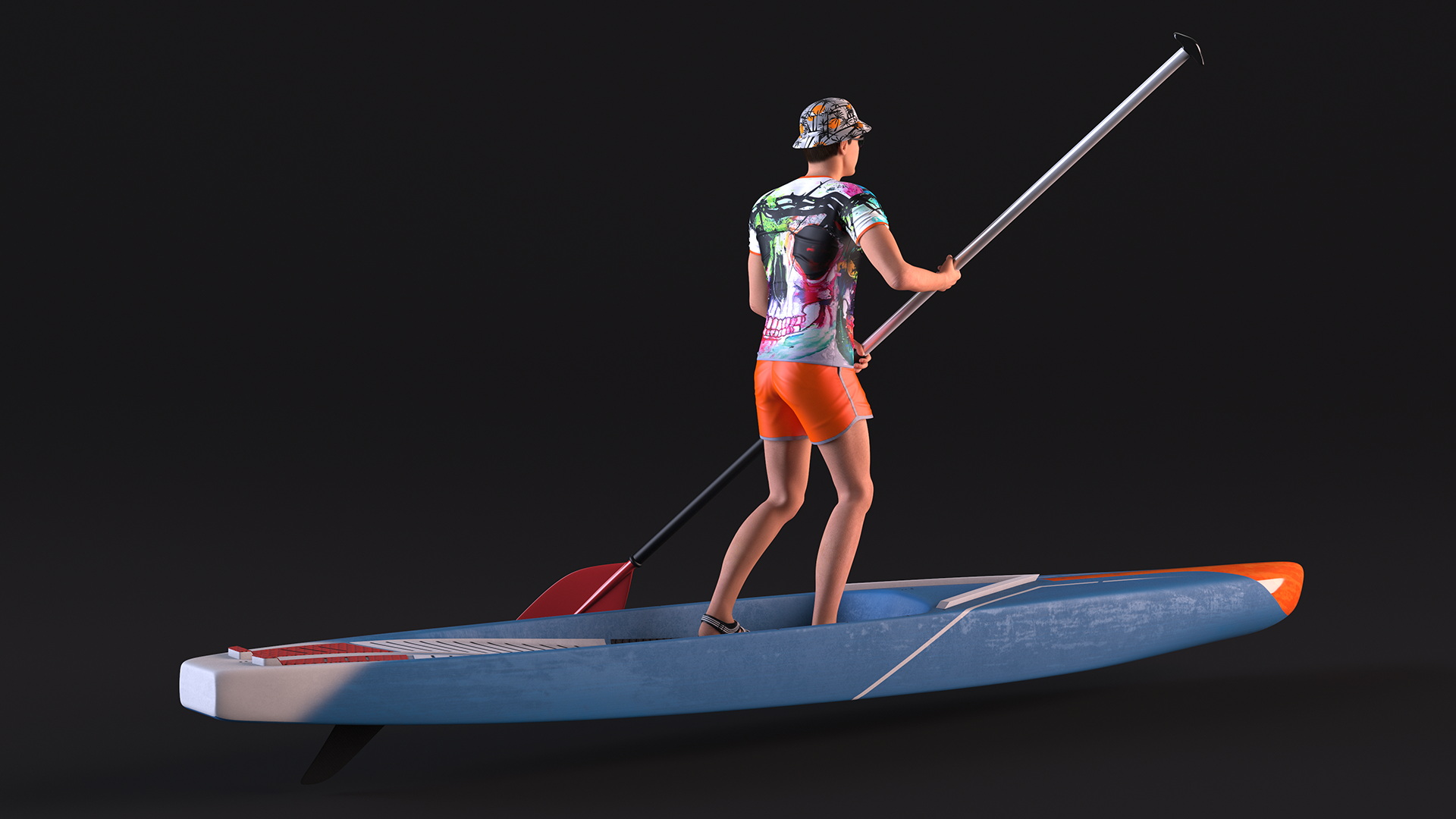 3D model Teen Boy Swimwear on Race SUP Board