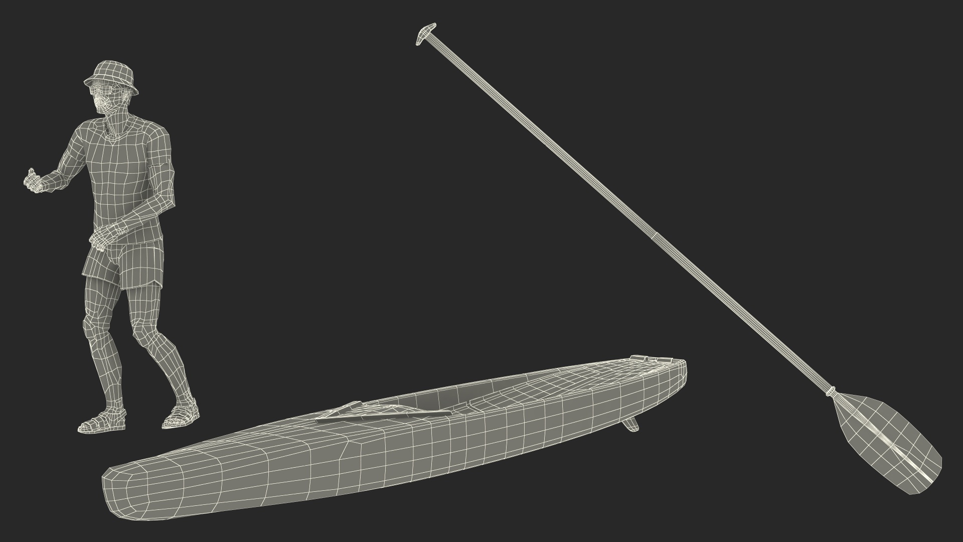 3D model Teen Boy Swimwear on Race SUP Board