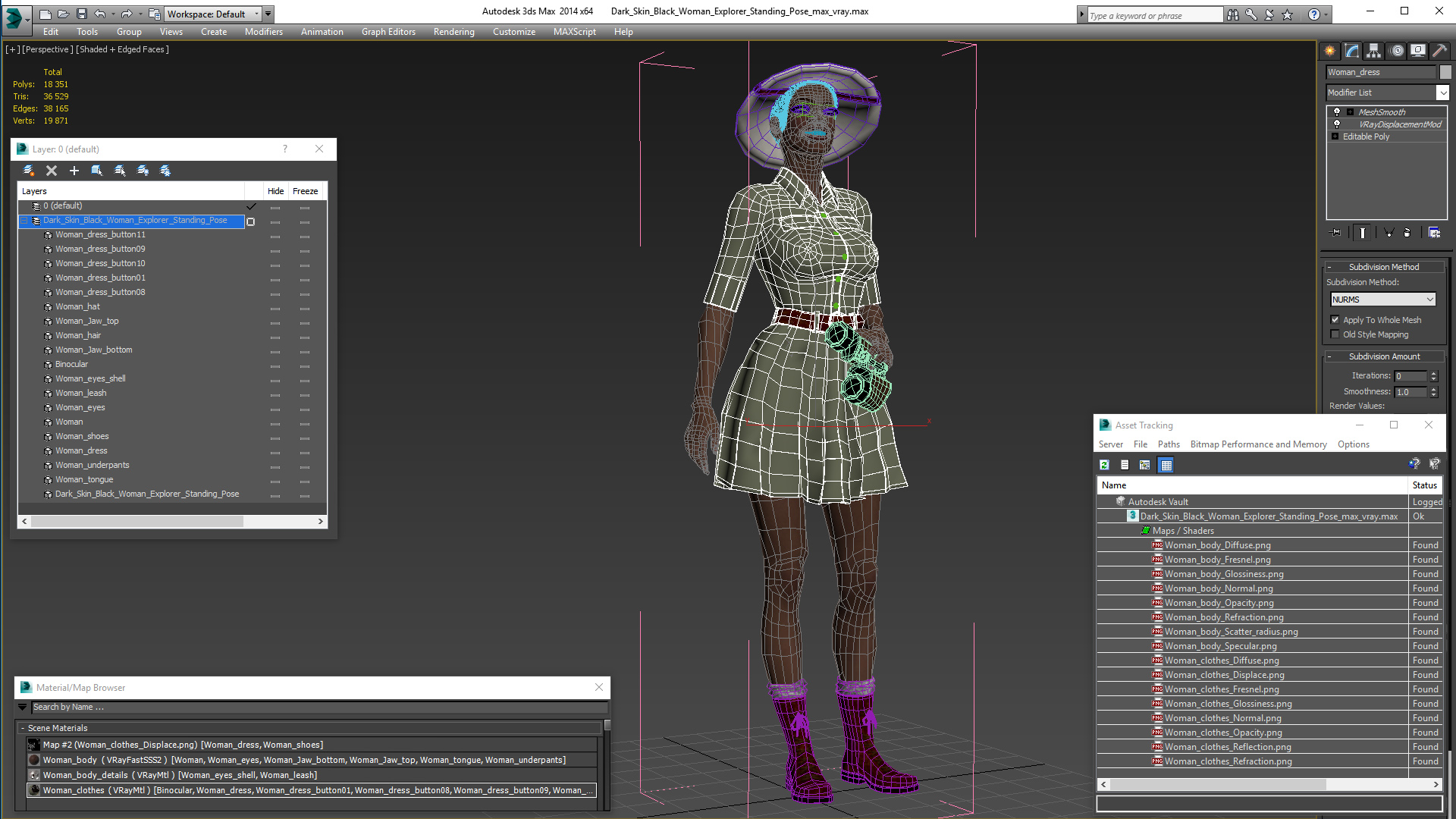 Dark Skin Black Woman Explorer Standing Pose 3D model