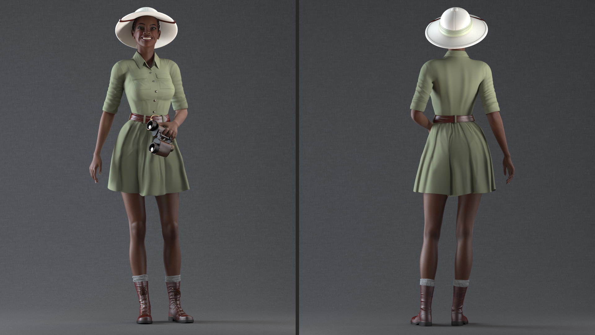 Dark Skin Black Woman Explorer Standing Pose 3D model