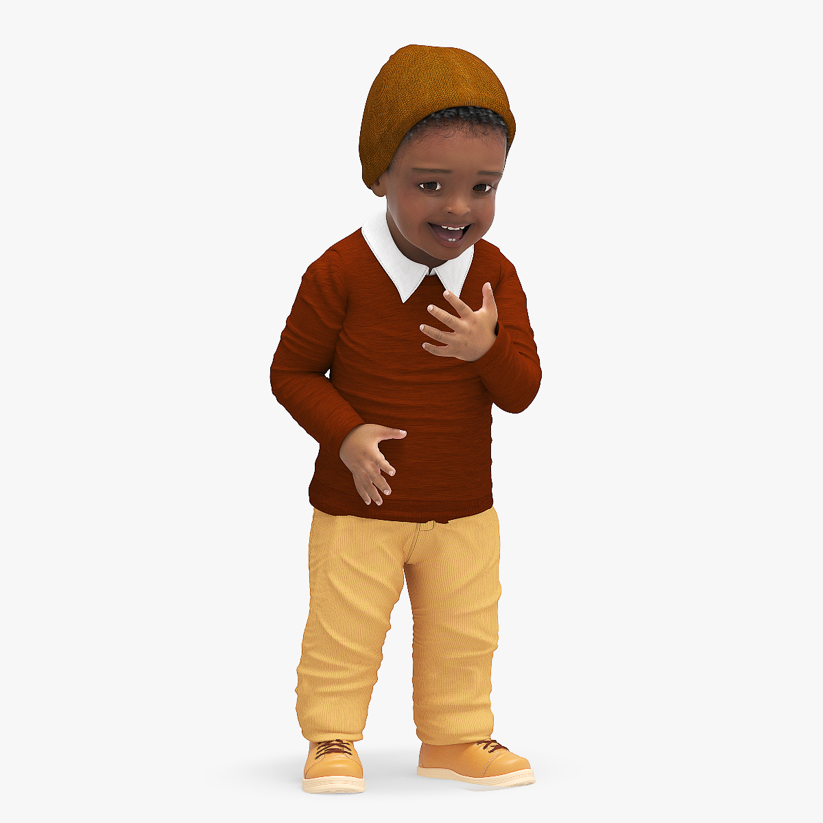 3D Little Black Boy Light Skin Autumn Clothes Rigged for Cinema 4D model