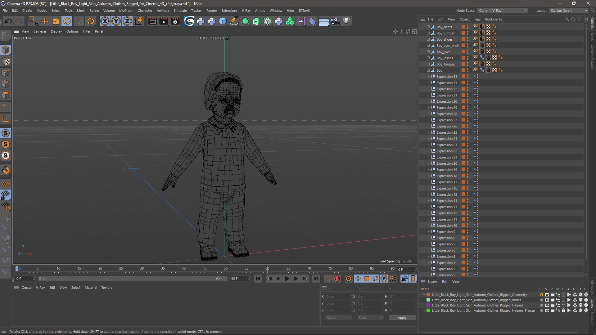 3D Little Black Boy Light Skin Autumn Clothes Rigged for Cinema 4D model