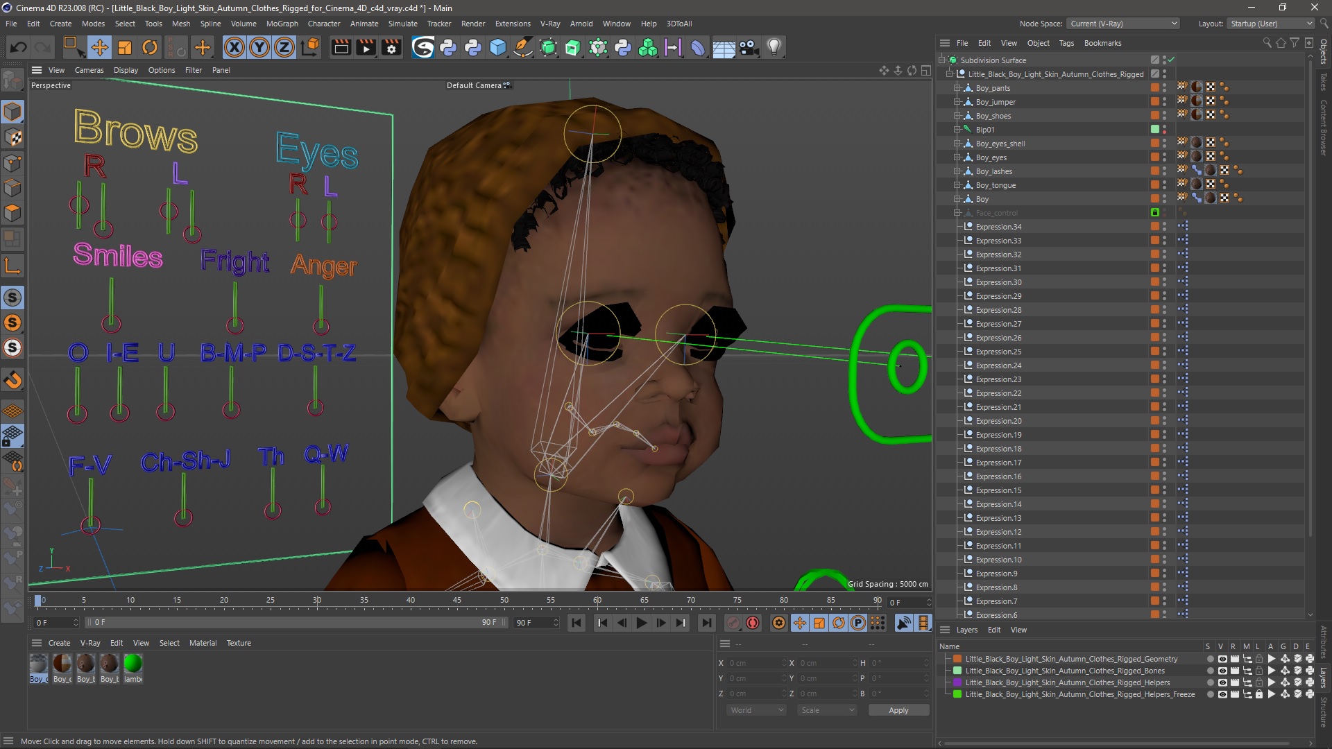 3D Little Black Boy Light Skin Autumn Clothes Rigged for Cinema 4D model