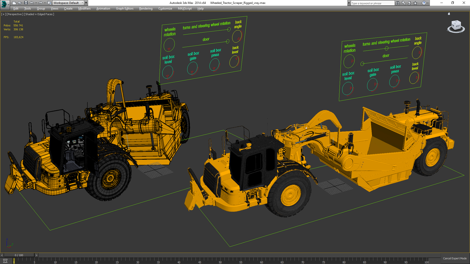 3D model Wheeled Tractor Scraper Rigged