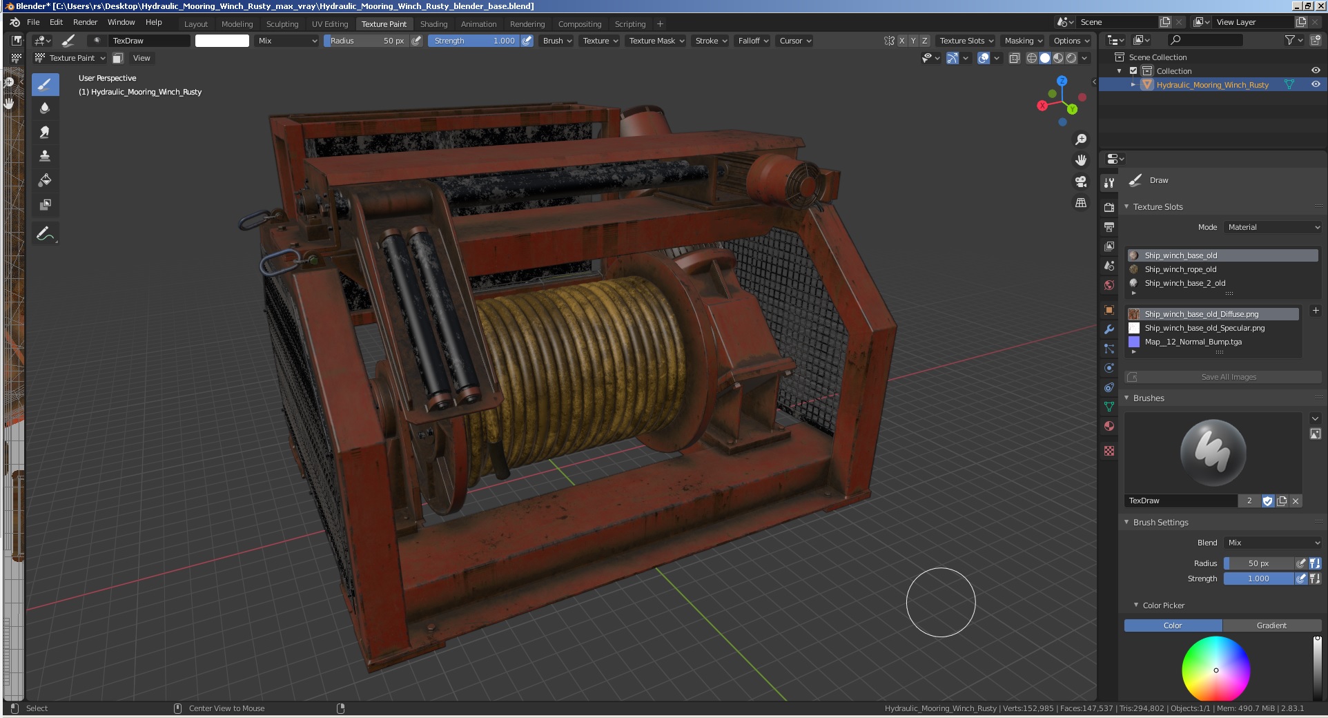 Hydraulic Mooring Winch Rusty 3D model