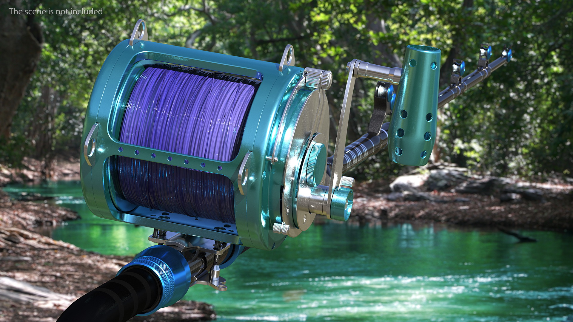 3D model Fishing Reel Long Dredge Rod Rigged