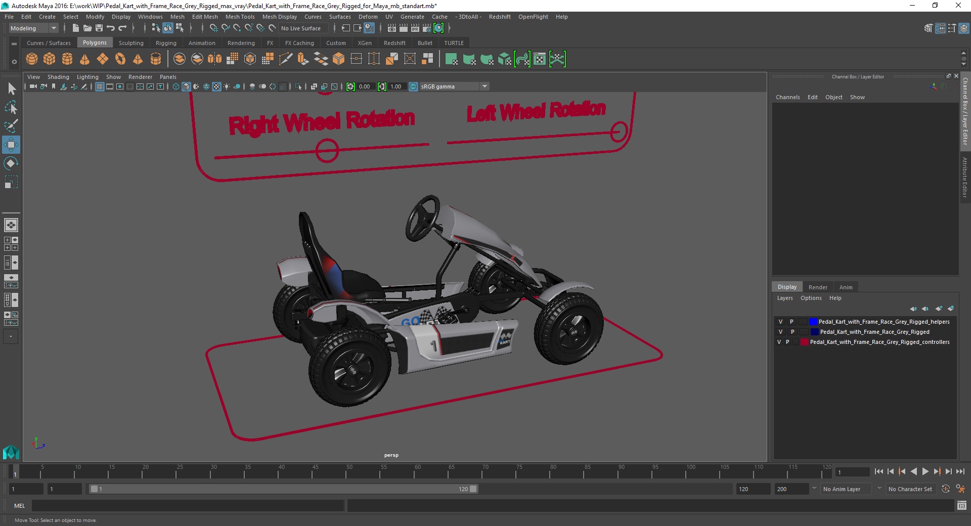Pedal Kart with Frame Race Grey Rigged for Maya 3D