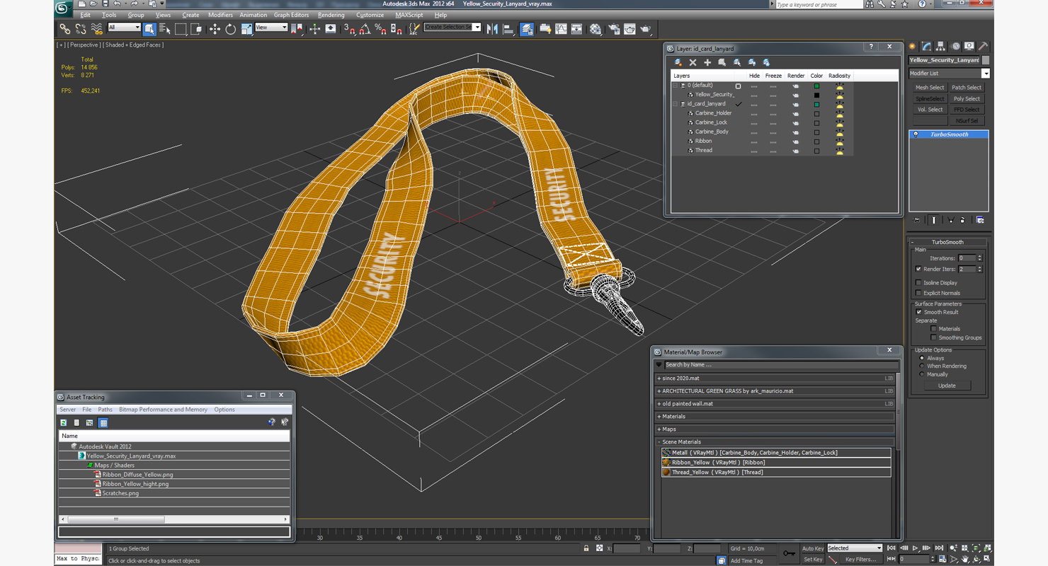 3D Yellow Security Lanyard model