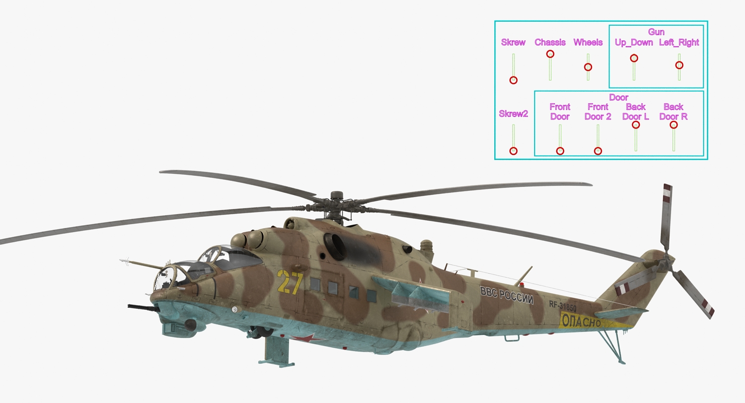 Russian Helicopter Mil Mi 24 Rigged 2 3D