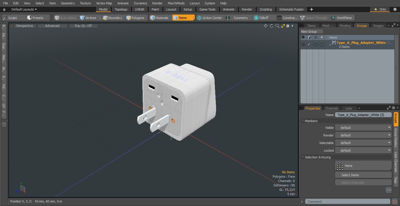 3D model Type A Plug Adapter White