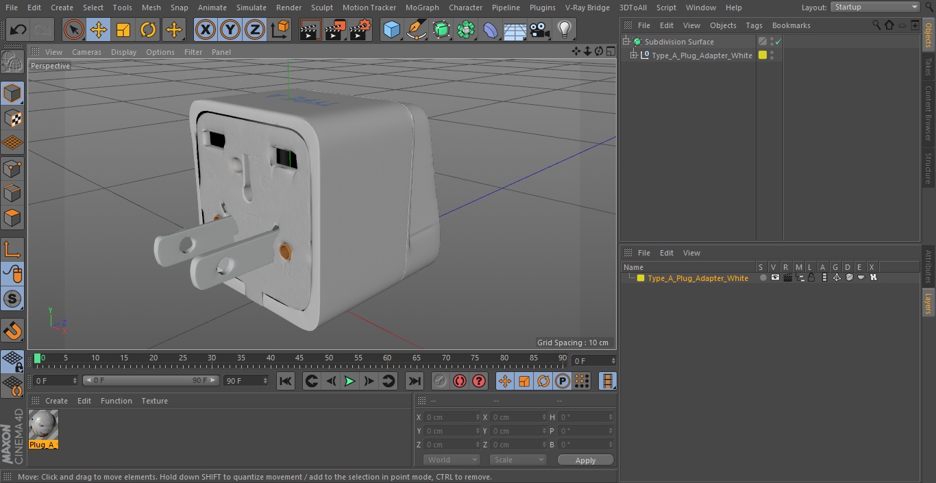 3D model Type A Plug Adapter White