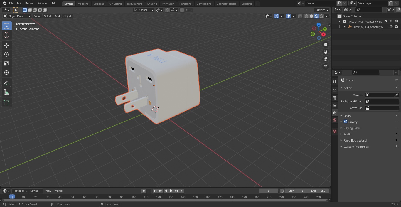 3D model Type A Plug Adapter White