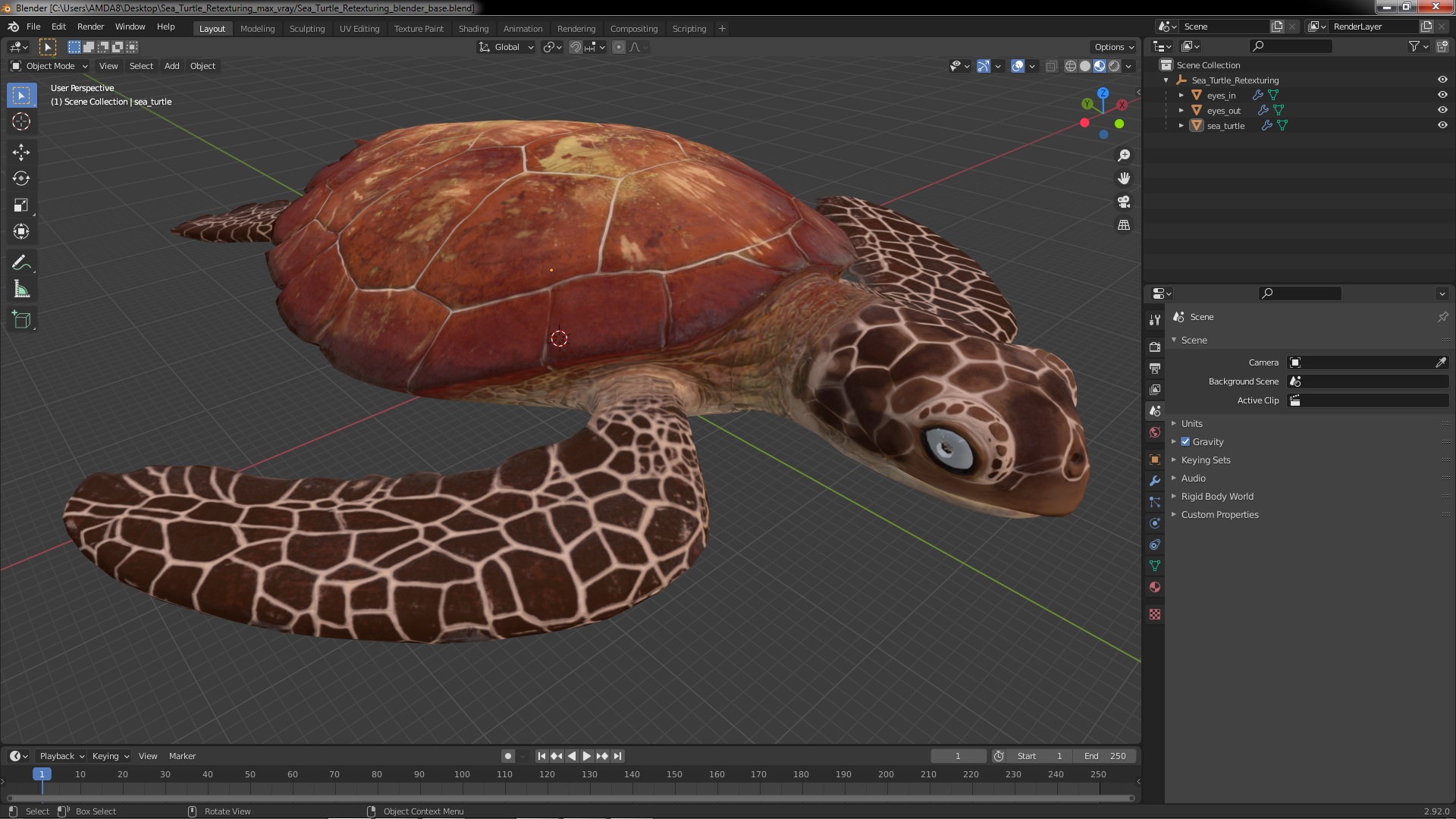 3D Sea Turtle Brown