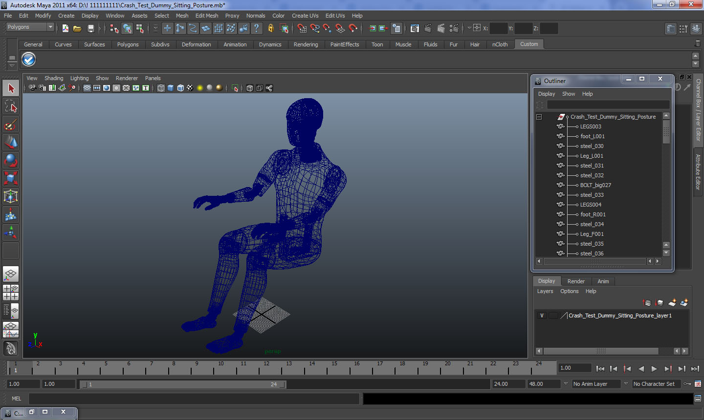 Crash Test Dummy Sitting Posture 3D