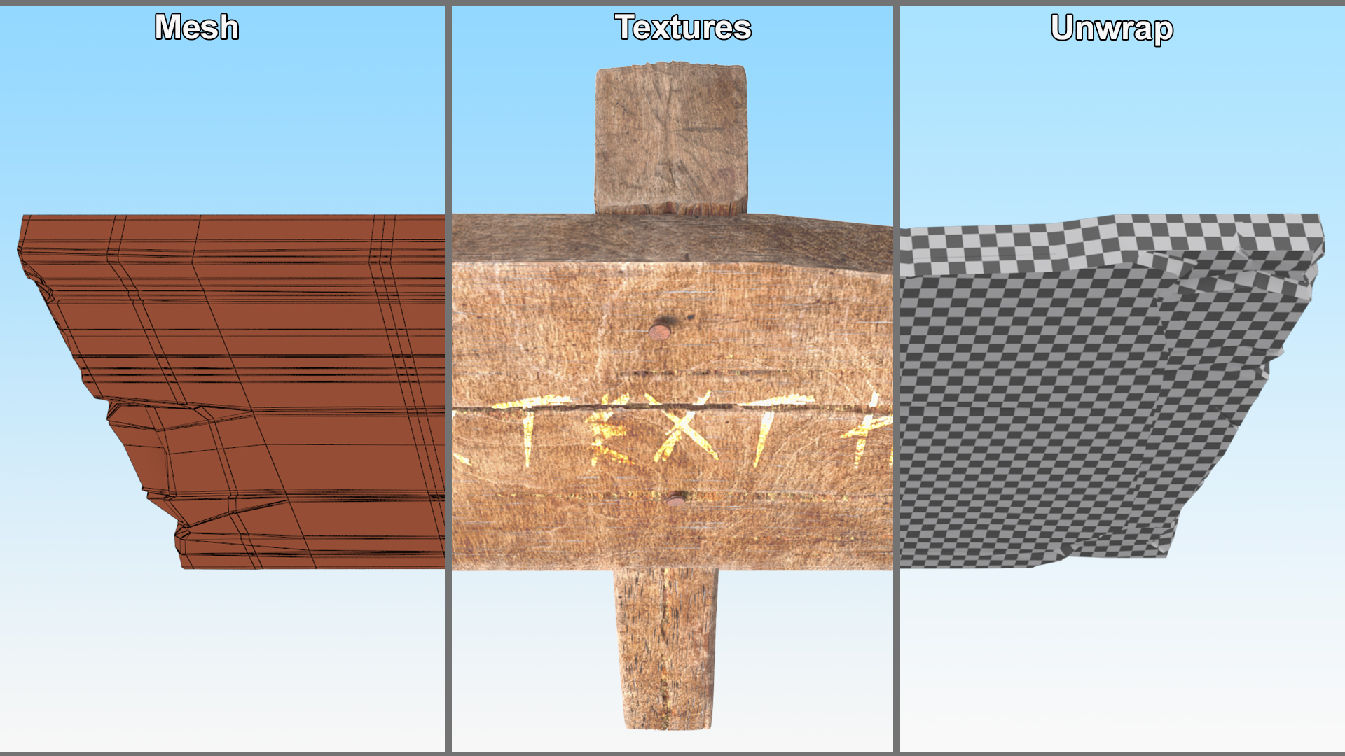 3D Old Rustic Wooden Signpost Mockup model
