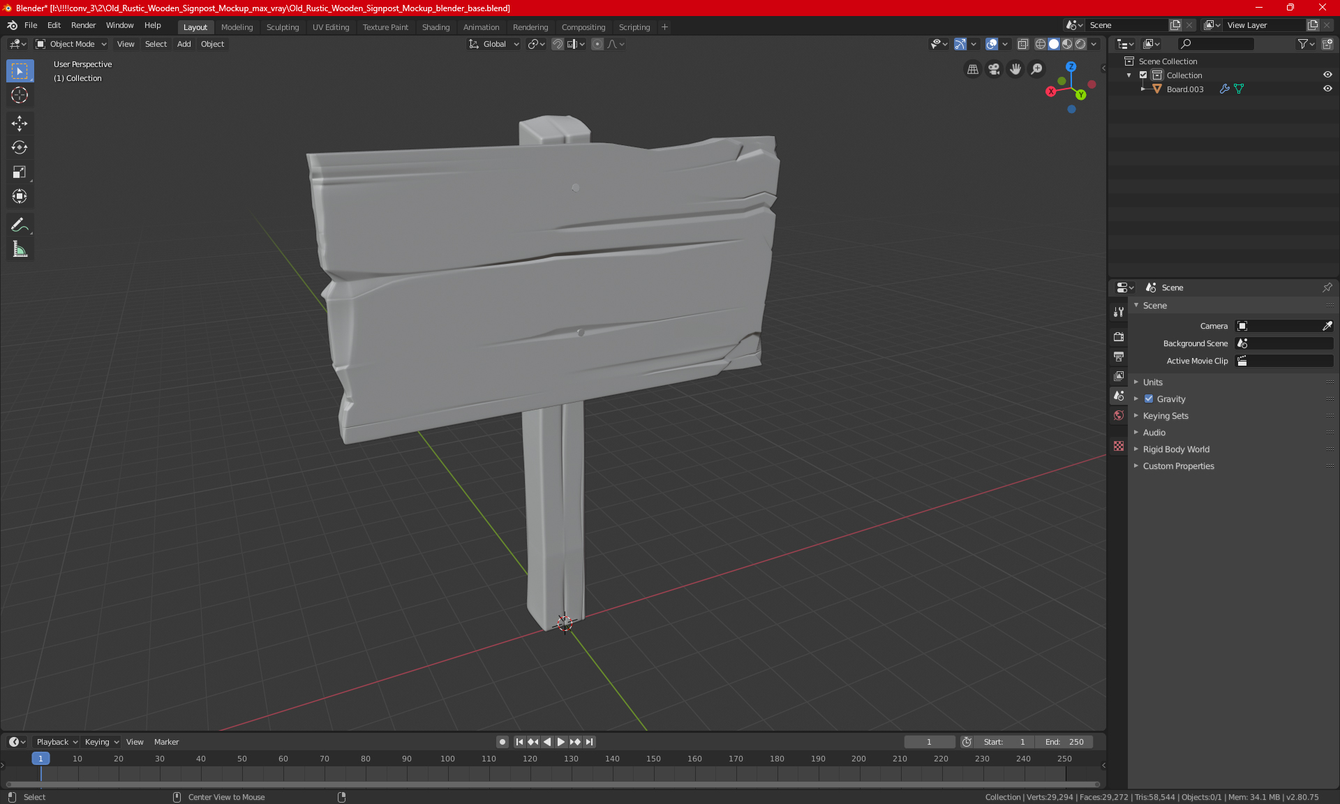 3D Old Rustic Wooden Signpost Mockup model