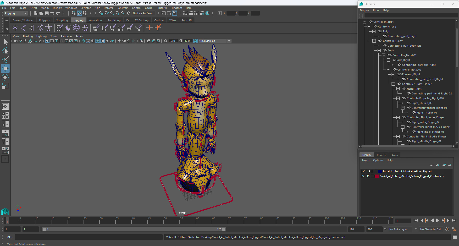 3D Mirokai Robot Yellow Rigged for Maya