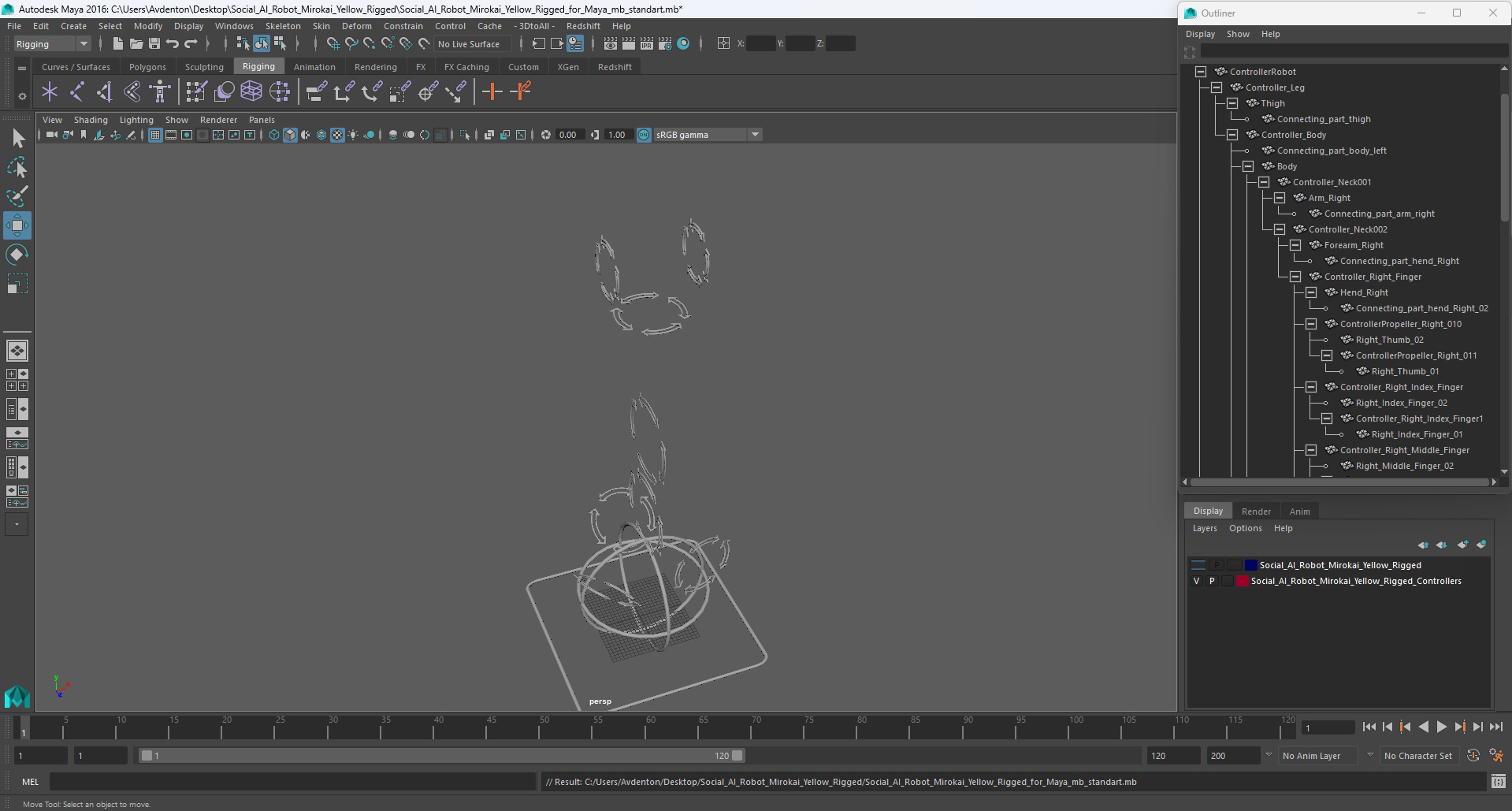 3D Mirokai Robot Yellow Rigged for Maya