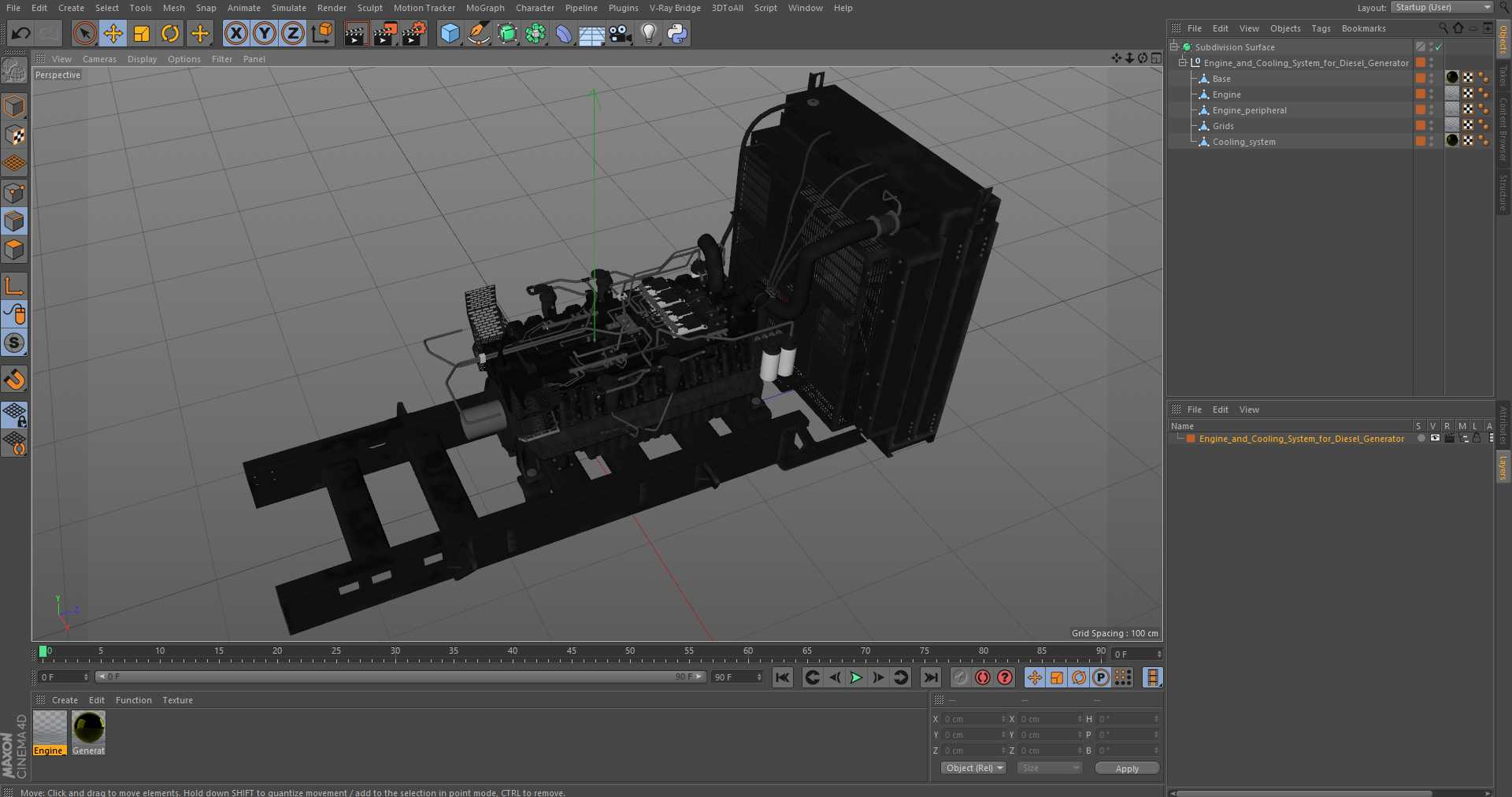 3D Engine and Cooling System for Diesel Generator