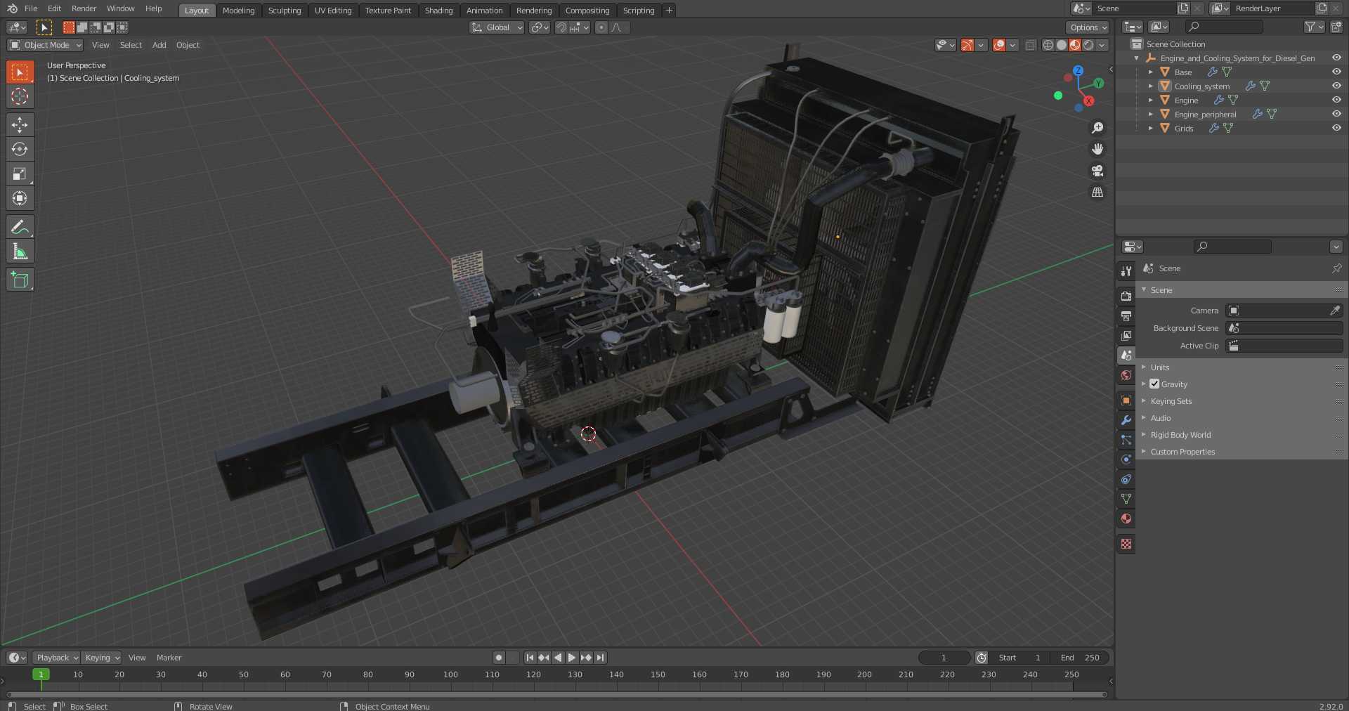 3D Engine and Cooling System for Diesel Generator