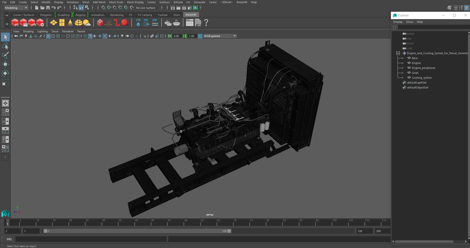 3D Engine and Cooling System for Diesel Generator