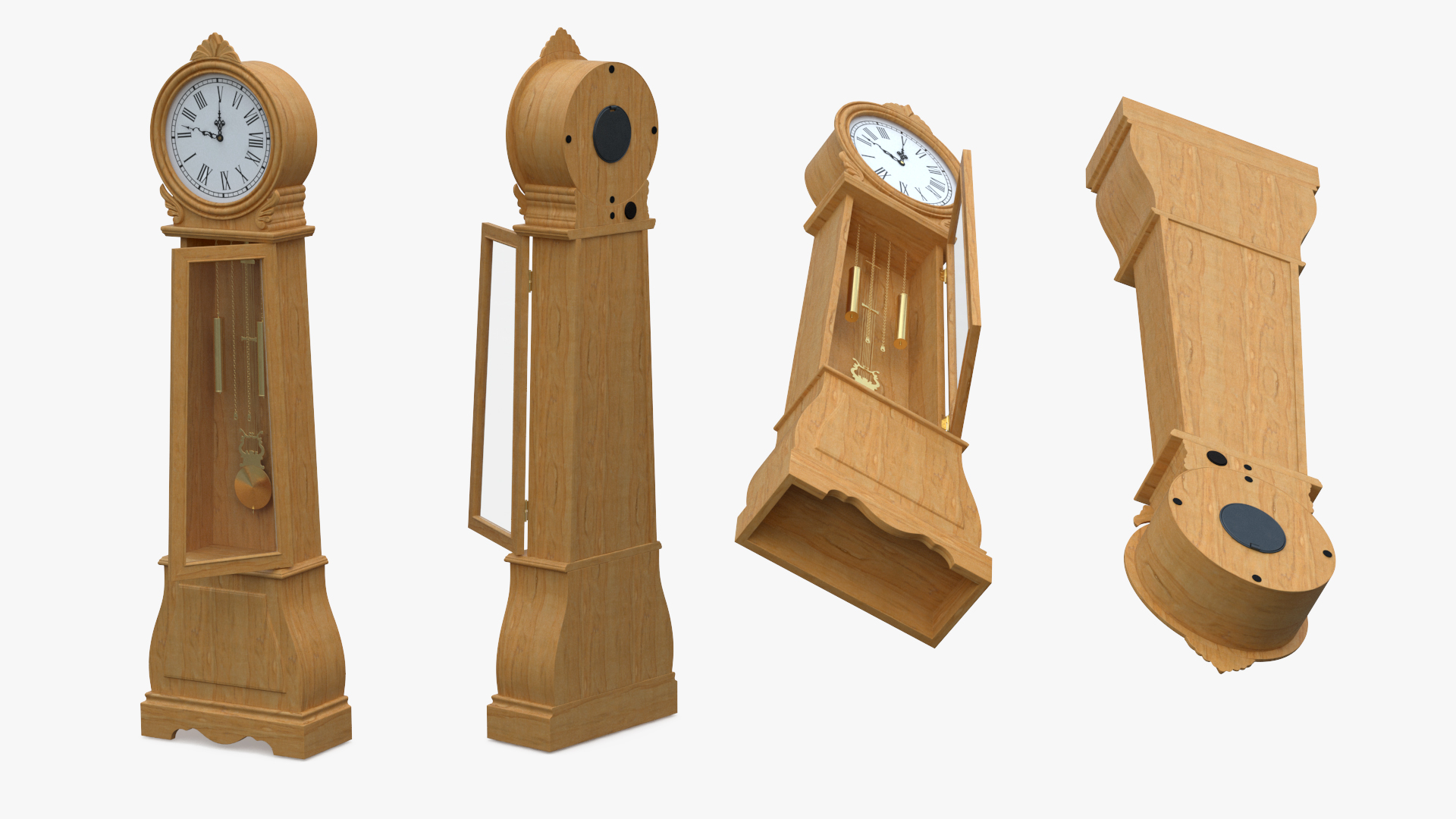 3D Grandfather Clock Light Wood Open model