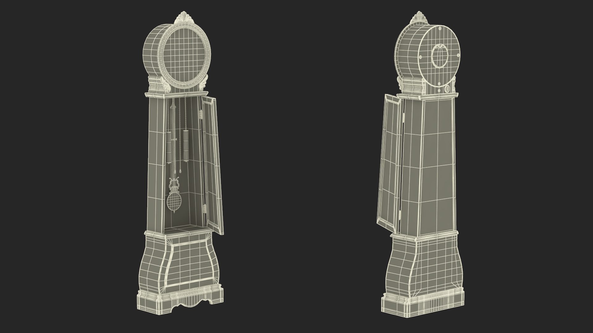 3D Grandfather Clock Light Wood Open model