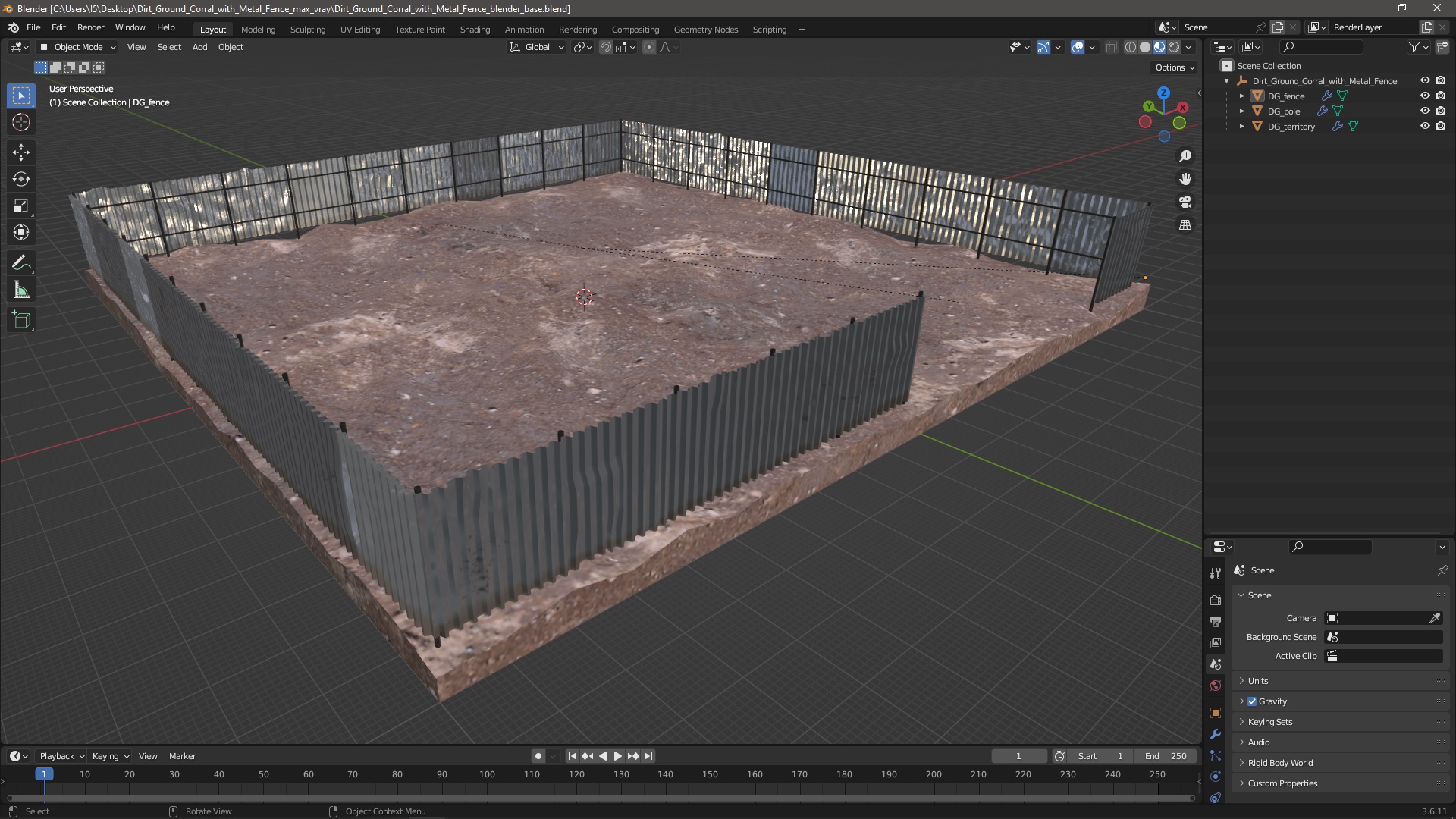 3D model Dirt Ground Corral with Metal Fence