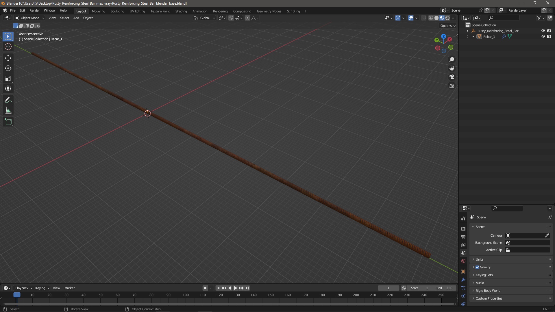 Rusty Reinforcing Steel Bar 3D