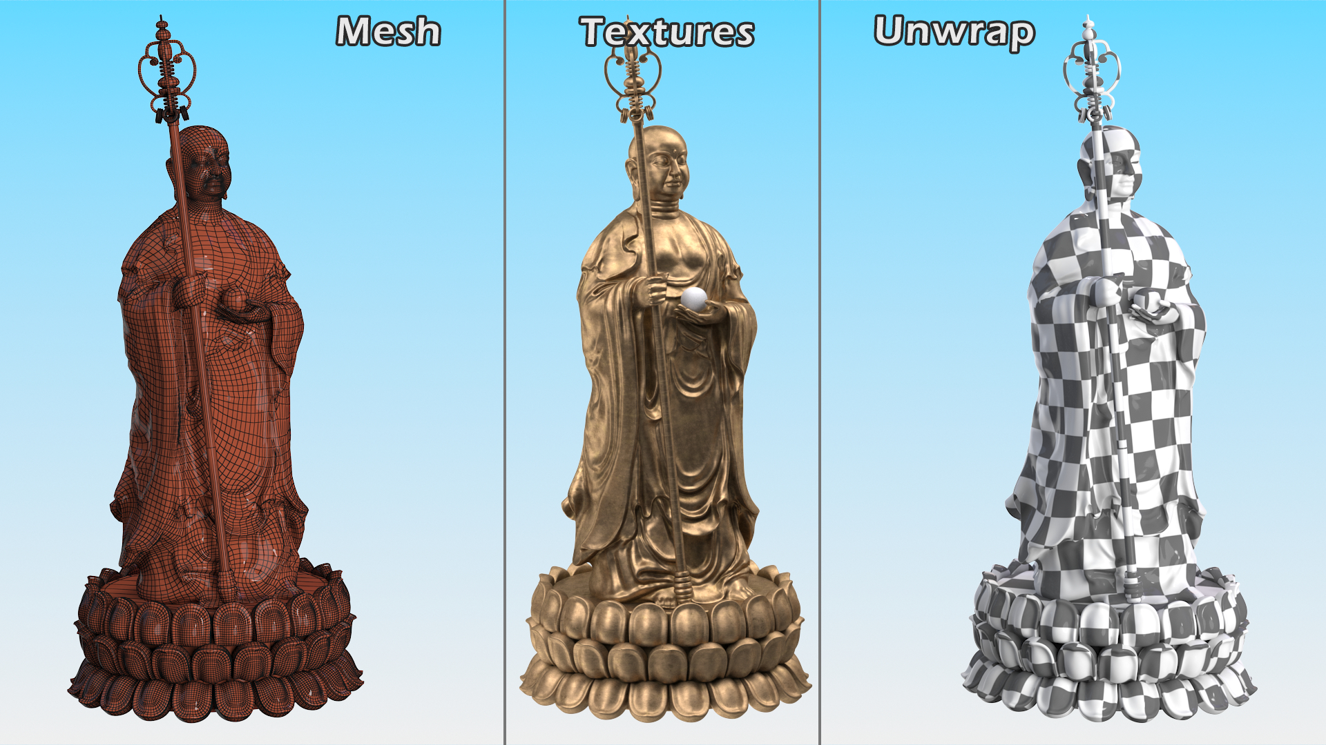 3D model Bronze Dizang Buddha Sculpture