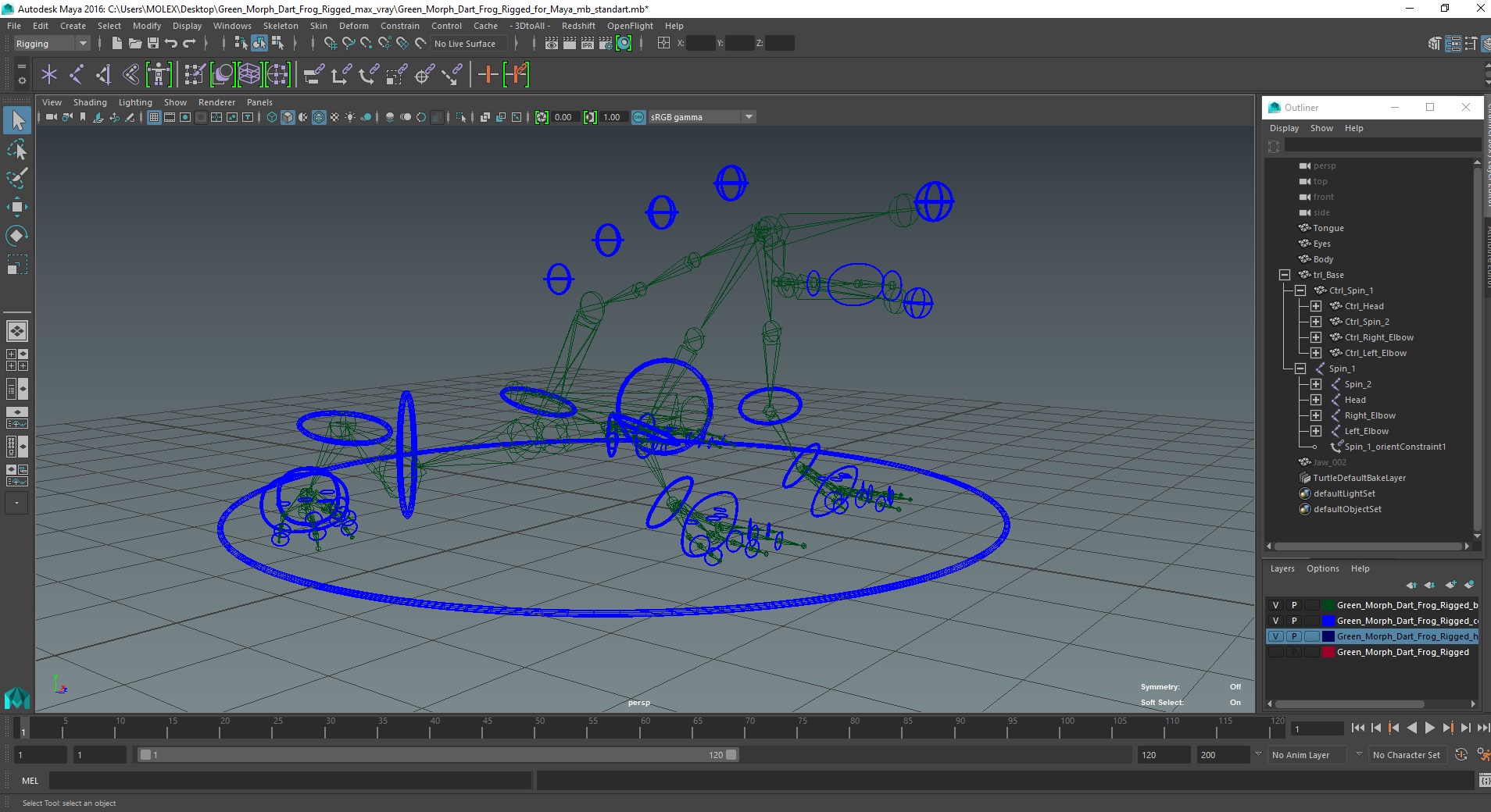 Green Morph Dart Frog Rigged for Maya 3D