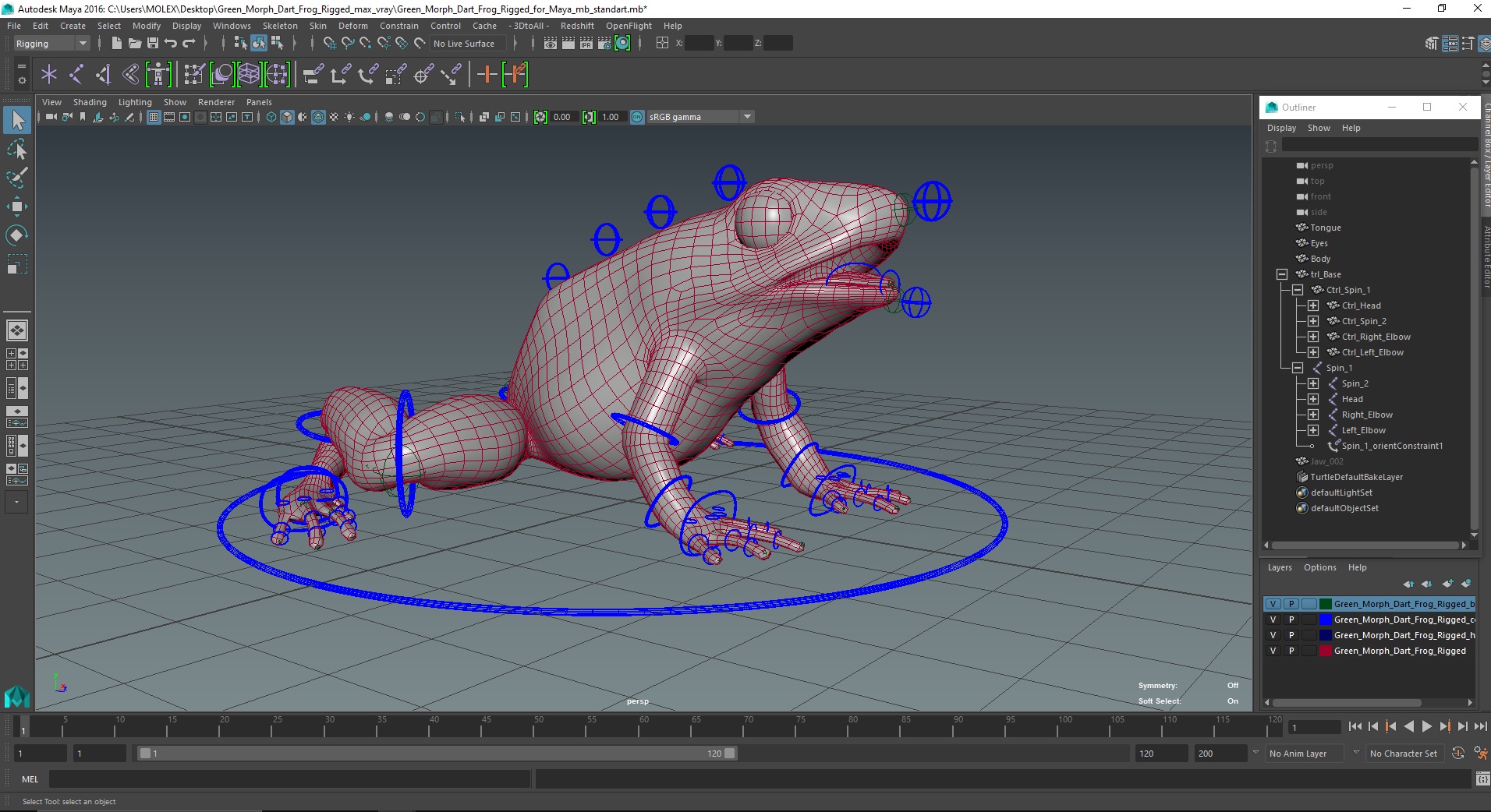 Green Morph Dart Frog Rigged for Maya 3D
