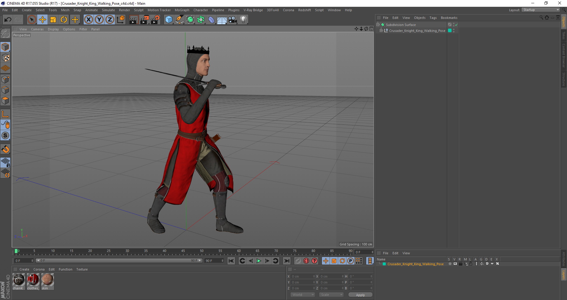 3D Crusader Knight King Walking Pose model