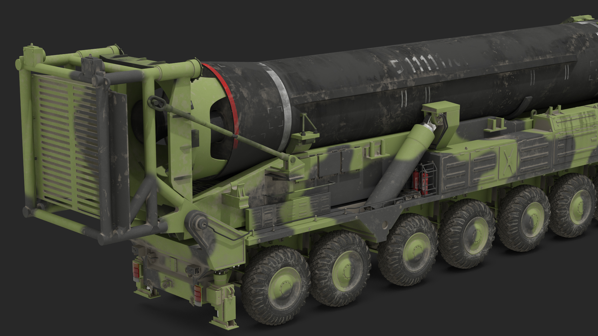 3D Transporter Erector Vehicle Hwasong-15 with Intercontinental Ballistic Missile Dirty Rigged