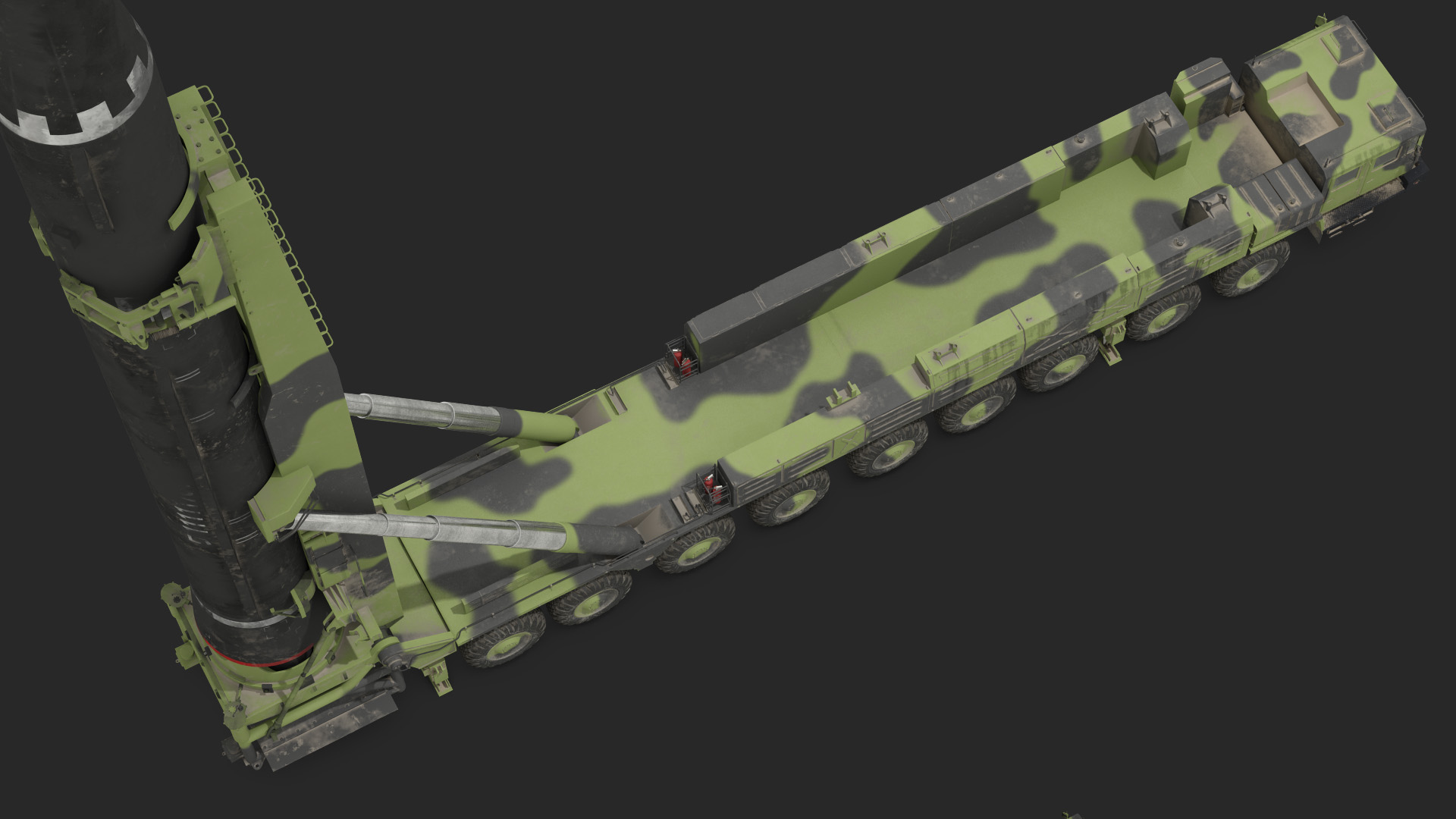 3D Transporter Erector Vehicle Hwasong-15 with Intercontinental Ballistic Missile Dirty Rigged