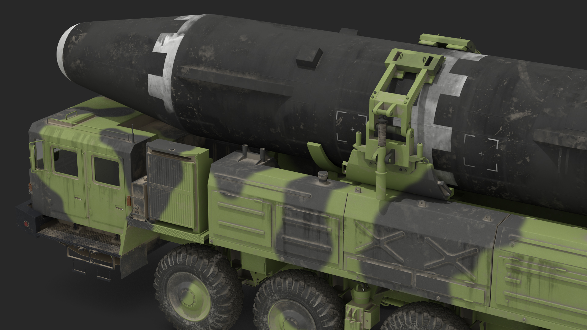 3D Transporter Erector Vehicle Hwasong-15 with Intercontinental Ballistic Missile Dirty Rigged