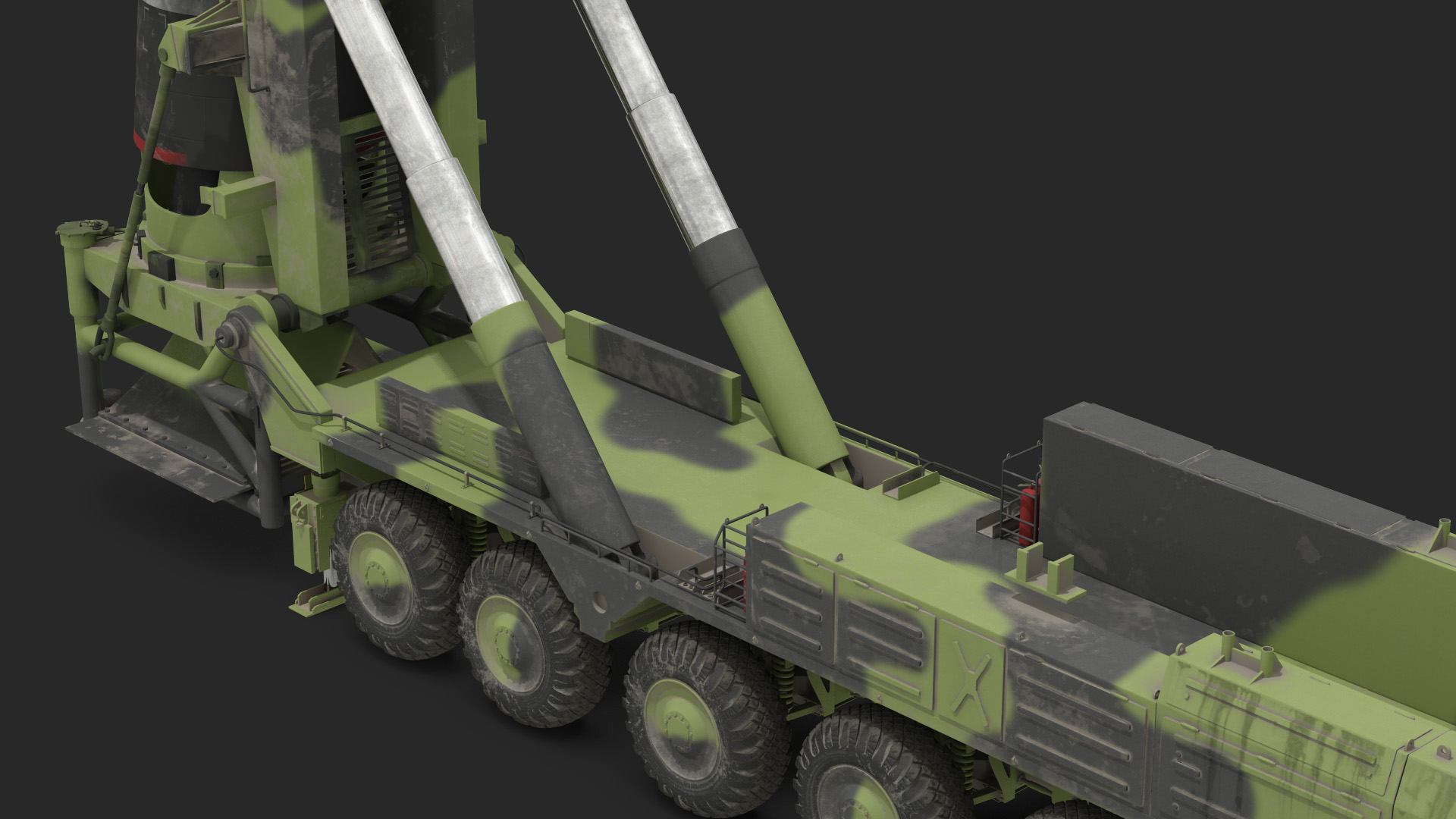 3D Transporter Erector Vehicle Hwasong-15 with Intercontinental Ballistic Missile Dirty Rigged