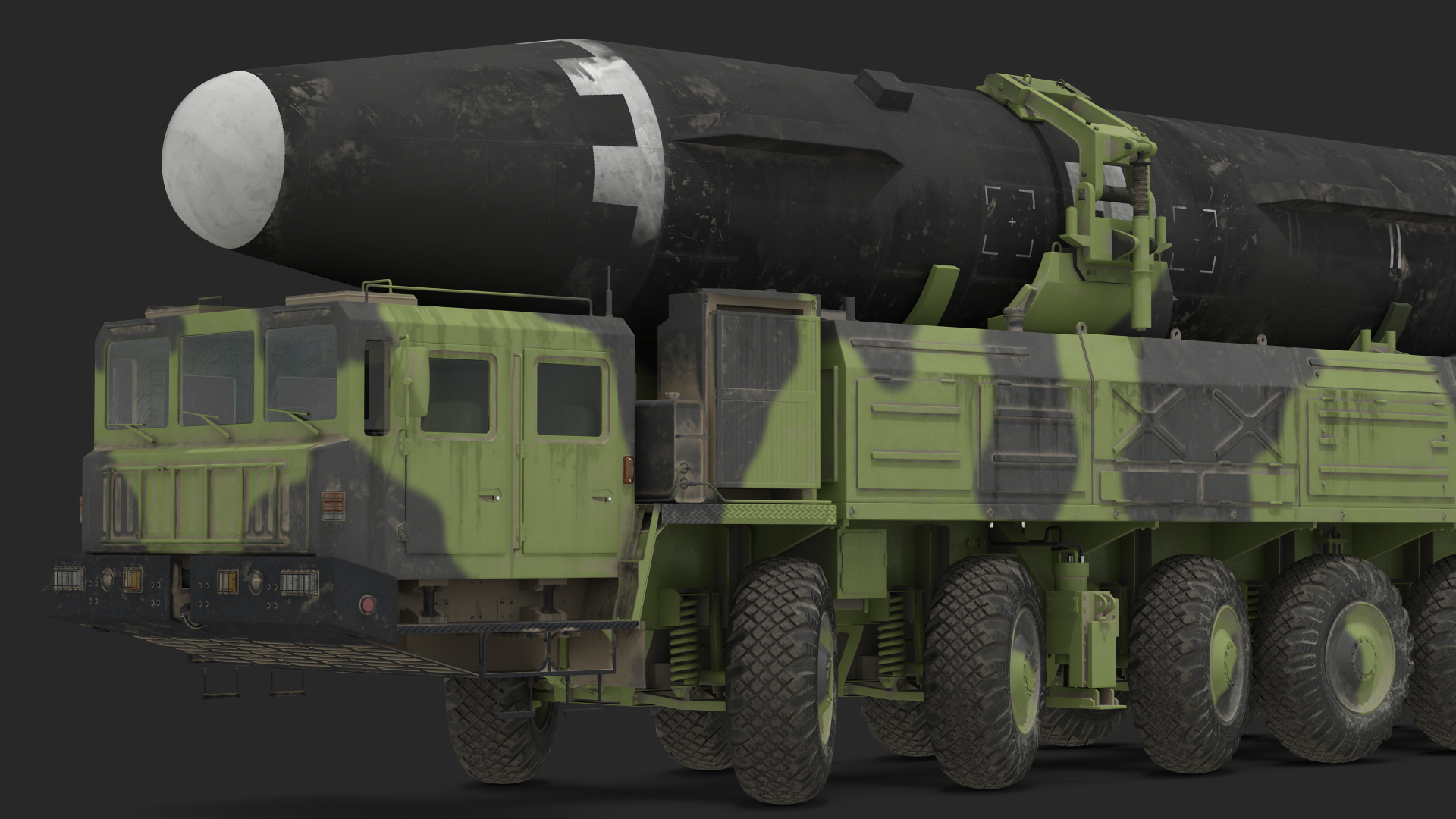 3D Transporter Erector Vehicle Hwasong-15 with Intercontinental Ballistic Missile Dirty Rigged