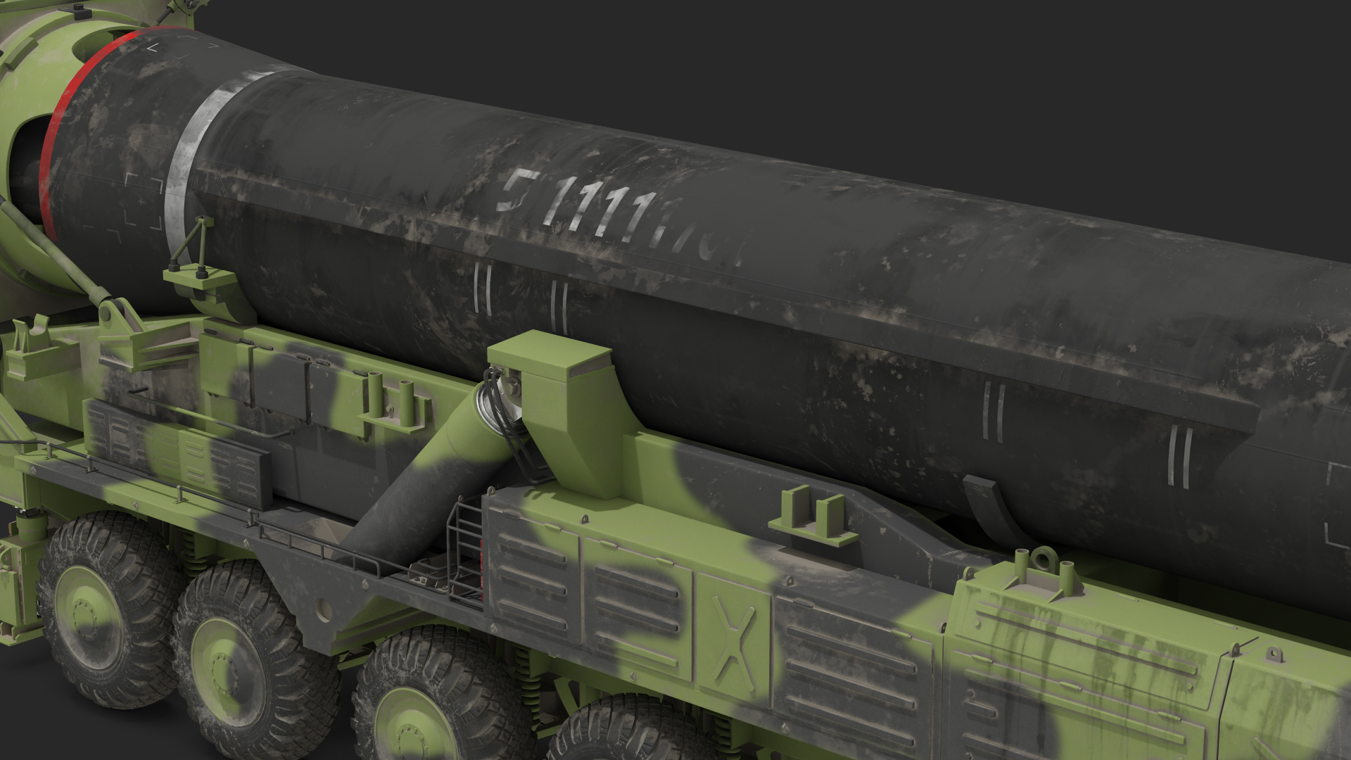 3D Transporter Erector Vehicle Hwasong-15 with Intercontinental Ballistic Missile Dirty Rigged