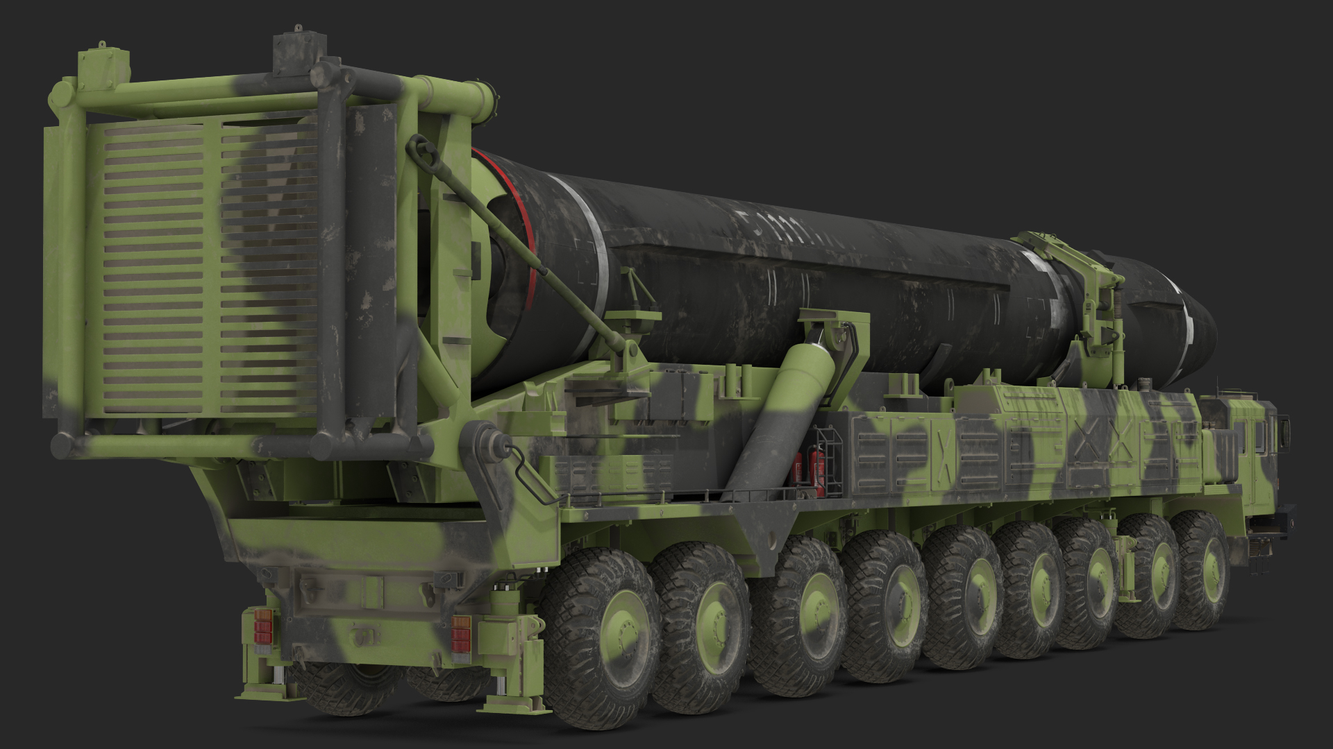 3D Transporter Erector Vehicle Hwasong-15 with Intercontinental Ballistic Missile Dirty Rigged
